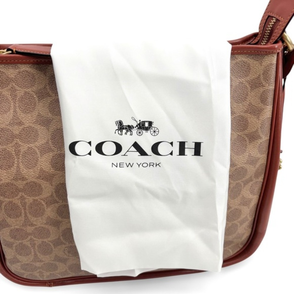 NWT COACH Coated Canvas Signature‎ Cary Shoulder Bag in Tan Rust - Picture 15 of 16